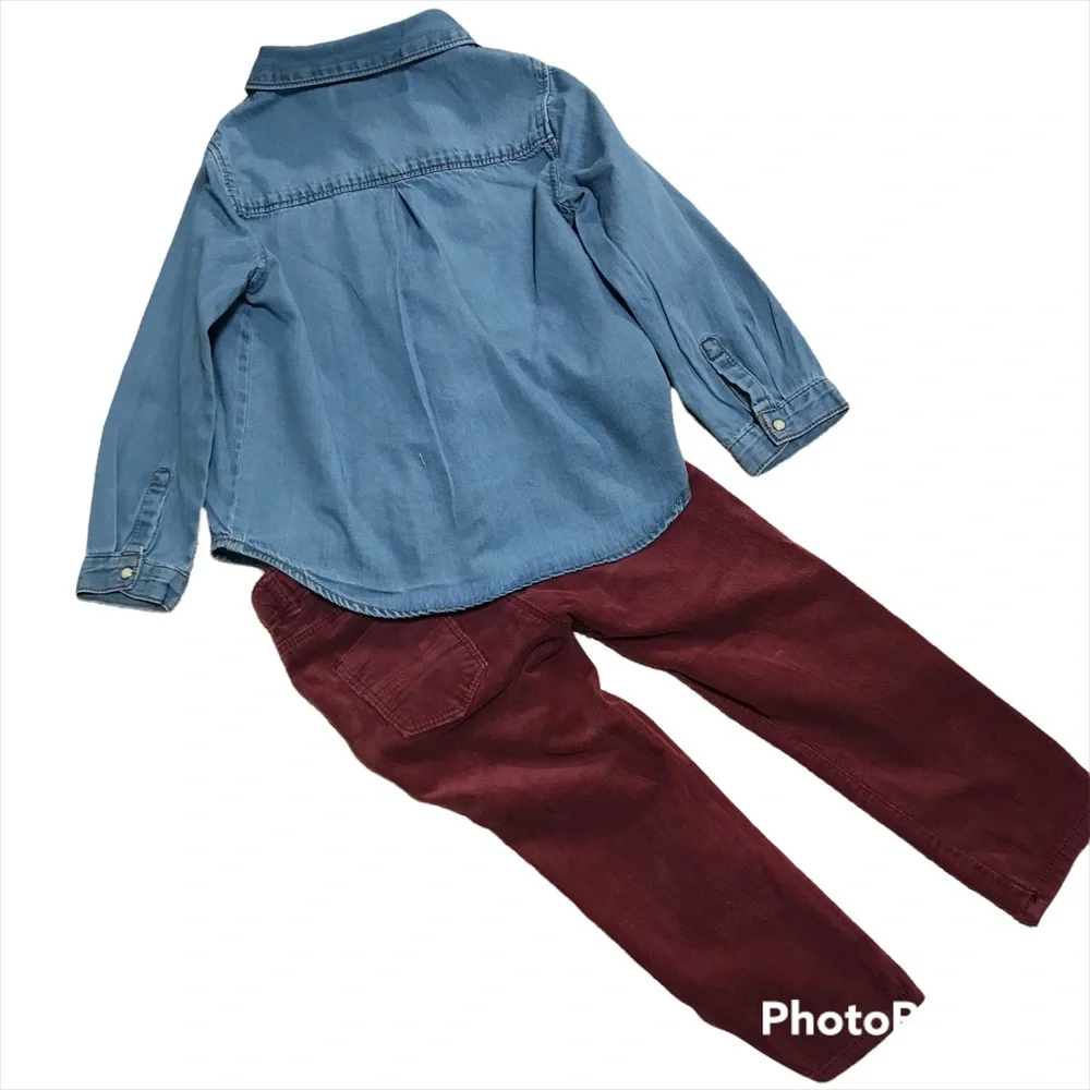 Zara BabyGirl chambray top and Zara velvet pants  outfit 2-3 y GUC